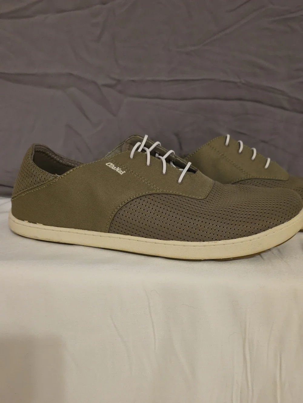 OluKai Men's Low-Profile Perforated Canvas Sneaker - Olive Green